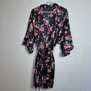 Apt 9 Womens Robe Purple with Pink Flowers Teal Leaves Waist Tie Kimono Style 2X